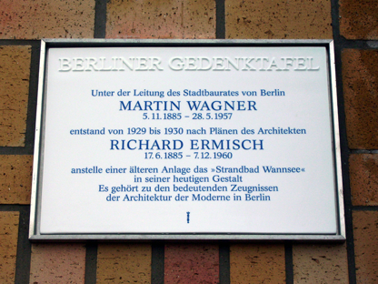 Berlin, Wannseebad, Gedenktafel  für die Architekten