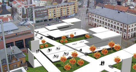 Studentenentwurf für die Umgestaltung des Platzes zwischen Pfalztheater und Fruchthalle