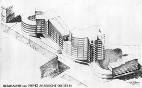 Bebauung der Prinz Albrecht Gärten, Berlin Mitte, Königgrätzer Straße, Wettbewerbsentwurf 1924, nicht ausgeführt